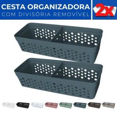 Imagem de Kit 2 Cesto Organizador Rattan c/ Divisória Removível 23x8 - Usual Uti