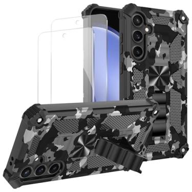 Imagem de Lokyoo Capa para Samsung Galaxy S24 FE, pacote com 2 protetores de tela de vidro temperado, grau militar, suporte com suporte magnético para carro, capa protetora para celular - preta