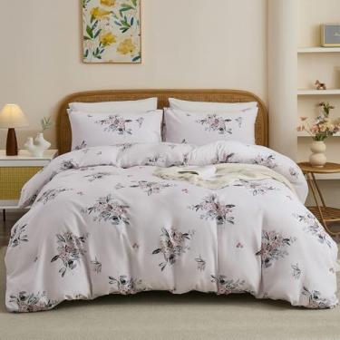 Imagem de Cozaline Conjunto de capa de edredom 100% algodão Queen – Conjunto de cama rosa pastel delicado rosa com 3 peças, capa de edredom reversível leve com fecho de zíper, conjunto de cama floral vintage
