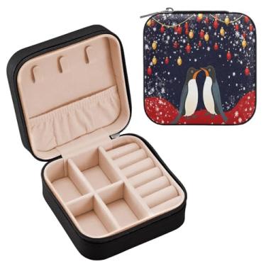 Imagem de YETTASBIN Caixa de joias de pinguim de Natal para adolescentes, meninas, mulheres, presente de aniversário, Natal, caixa de armazenamento portátil de couro PU, mini estojo de joias de viagem para