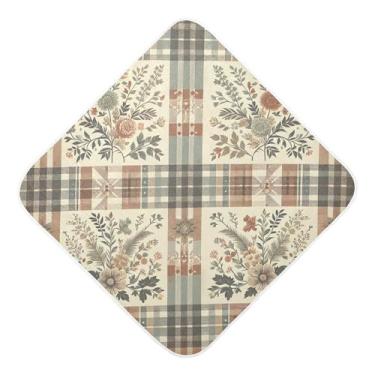 Imagem de Burbuja Toalha de banho de bebê floral xadrez vintage - Toalha com capuz de musselina macia e absorvente para recém-nascidos e bebês, 76 x 76 cm