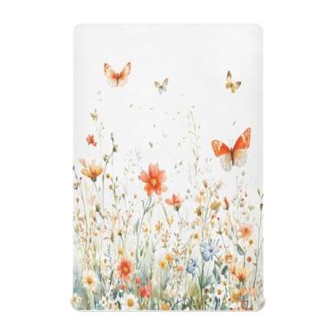 Imagem de STAYTOP Lençóis de berço de flores silvestres e borboletas para meninos e meninas, lençol com elástico para berço padrão e colchão infantil, de microfibra supermacia, 99 × 69 × 5 cm