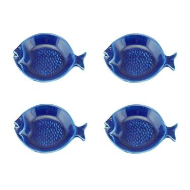 Imagem de Cj 4 Bowls Rasos de Cerâmica C/Formato Peixe Ocean Azul 100ml 14x11cm Bon Gourmet