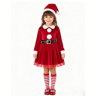 Imagem de bakjuno Conjunto de saia de tule com acessórios para meninas com Papai Noel (5 a 6 anos, vermelho)