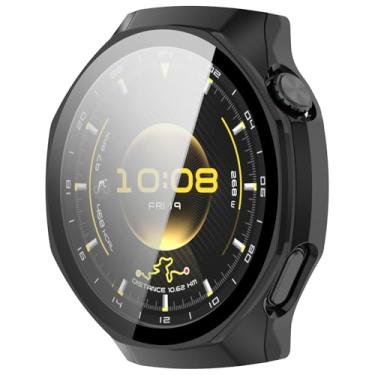 Imagem de MOTONG Capa protetora para relógio de cobertura total PC protetor de tela de vidro temperado compatível com Huawei Watch GT 6 Pro 46 mm (preto)
