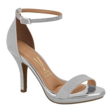 Imagem de Sandália Feminina Salto Alto Tela Shine Glitter Prata Vizzano 6210.655-Feminino