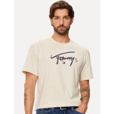 Imagem de Camiseta Tommy Jeans Masculina Regular Signature Twist Logo Tee Areia-Masculino