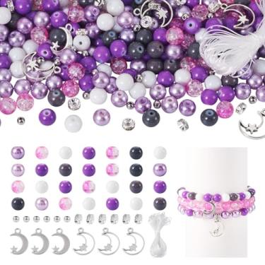 Imagem de KISSITTY Contas redondas de vidro de cristal kit de fabricação de pulseiras DIY com strass de latão Rondelle contas espaçadoras liga pingentes de lua pingentes elástico cordão de cristal elástico para