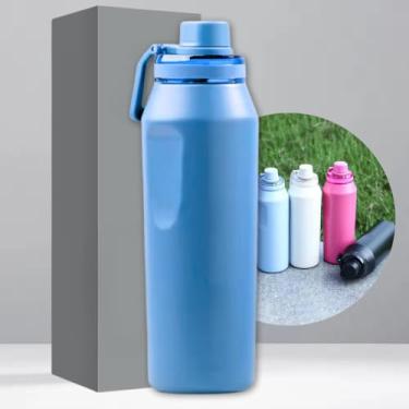 Imagem de Garrafa Térmica de Aço Inox 500ml - Tampa com Alça - Sistema de Parede Dupla Isolada à Vácuo - Ideal para Academia/Trabalho/Faculdade (Azul)