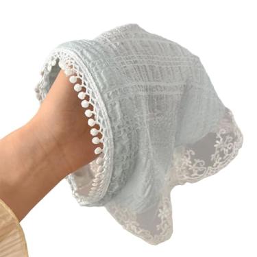 Imagem de JEBELE Bandana feminina de renda, cachecol triângulo guingão vintage com laço, estilo retrô francês para roupas boho chique e casual (6 - renda azul, tamanho único)