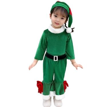 Imagem de Conjunto de 3 peças para meninas de Natal e Papai Noel, calça flare com chapéu de 1 a 10 anos, Verde, 12-18 Months