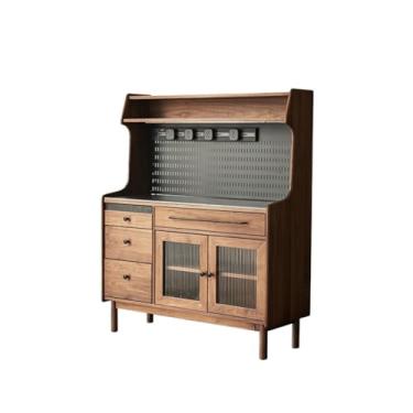 Imagem de hezhuhe2258 Aparador de madeira para sala de jantar com laje de chá/café, bancada, portas duplas e três gavetas