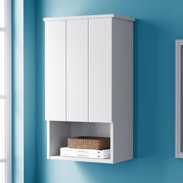 Imagem de VANIRROR Armário de parede de banheiro com porta única, dobradiças de fechamento suave, armário de remédios de madeira de 38 x 68 cm para cozinha pequena, lavanderia, entrada, construção de MDF