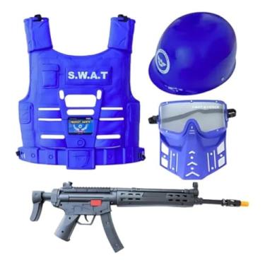 Imagem de Kit Policial Brinquedo com Colete, Rifle e Acessórios, Azul,Fantasias Infantis E Roupa de Fantasia