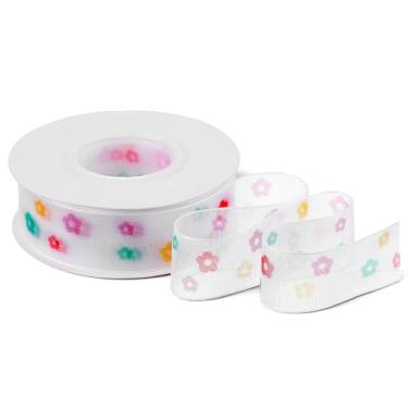 Imagem de DOPENSPI Fita transparente de 2,5 cm (25 metros), fita de organza para decoração de árvore de Natal, grinalda, laço, artesanato, embrulho, festa, grinalda, decoração (bolinhas de flores)