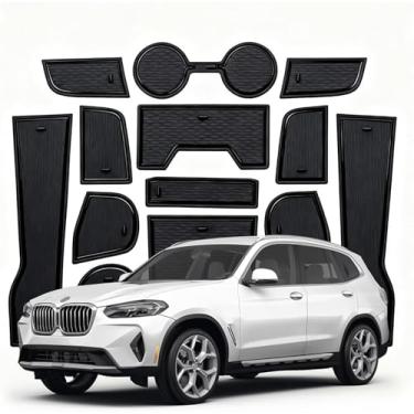 Imagem de VEIROOM Tapetes de suporte de copo para BMW X3 2025-2026, 16 peças/conjunto, macio, antiderrapante, impermeável, porta-copos, compartimentos para porta, forro para acessórios de carro 2025 2026, preto