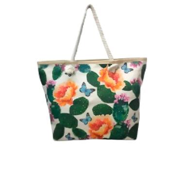Imagem de Bolsa de Passeio Praia Estampada Cactos e Flores com Alça