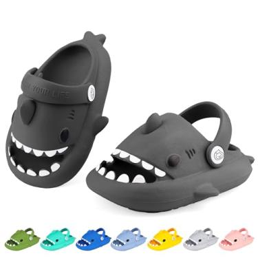 Imagem de LUYOO Chinelos infantis com nuvem de tubarão | Sandálias para meninos e meninas | Chinelos de praia infantis | Chinelo de peixe juvenil para banho de piscina, (alça) cinza escuro, 8.5-9.5 Toddler
