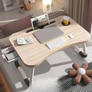 Imagem de Portátil Mesa Dobrável Articulada em Mdf Suporte para Laptop Cama Estudo Porta Tablet Para Notebook(Madeira + Gaveta)