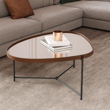 Imagem de Mesa de Centro com Borda em Couro Sintético Espelho e Pés em Ferro Alamanda Castanho/Preto