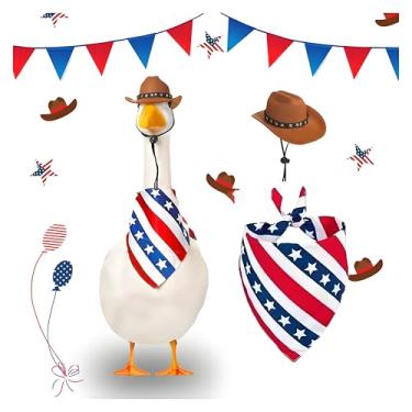 Imagem de Roupas de ganso para varanda de 4 de julho, fantasia de ganso do dia da independência com chapéu e bandana para pato de ganso de plástico cimento de 58,4 cm e 43,2 cm, roupas de escultura para