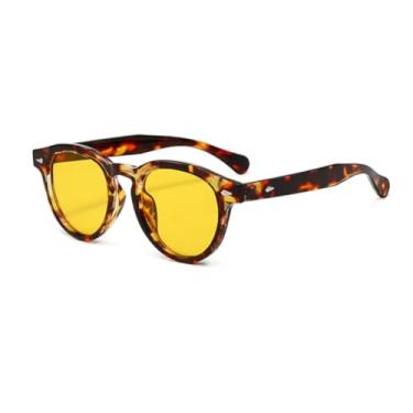 Imagem de Óculos de Sol Retrô Pequenos e Redondos Femininos, Estilo Arroz, Cor de Unha, Proteção UV400, Tendência Masculina, Óculos de Sol Coloridos (Amarelo Leopardo)
