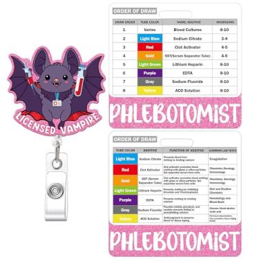 Imagem de Carretel de crachá de flebotomia e cartão de crachá de ordem de sorteio, porta-identidade retrátil de morcego fofo e cartão de amigo com referência de ordem de sorteio, acessórios de trabalho