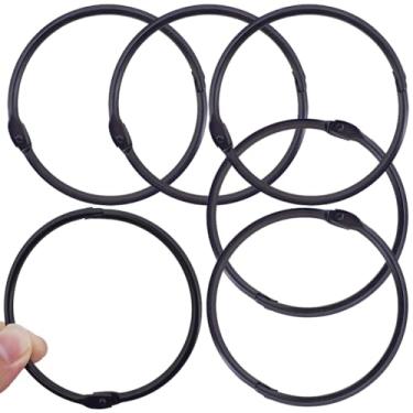 Imagem de HAHIYO Pacote com 6 anéis grandes de folhas soltas de metal de 9 cm, anéis pretos para fichário para cartões de índice, flashcards, chaveiro de encadernação de papel a granel
