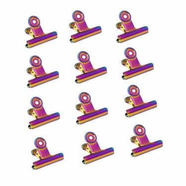 Imagem de Conjunto de 12 peças de clipe iridescente de mini grampo de arquivo, acessório de escritório de metal portátil para organizar documentos, anotações, agendas e livros