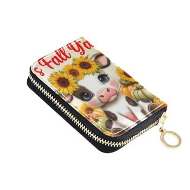 Imagem de Carteiras femininas com bloqueio de RFID, carteira masculina pequena com bolso para moedas, girassóis de vaca fofa, outono