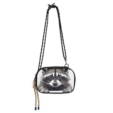 Imagem de TSENQUE Bolsa tiracolo feminina com estampa de guaxinim preto e branco, bolsa para celular com alça, pochete de viagem