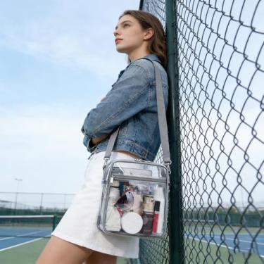 Imagem de Bolsa transversal transparente, bolsa transparente aprovada para estádio com bolso frontal para shows, festivais esportivos, cinza
