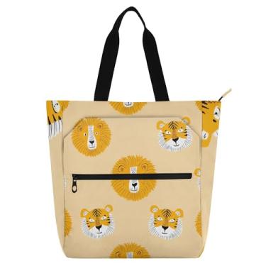 Imagem de GAIGEO Linda bolsa feminina amarela com cara de tigre de leão bolsa de trabalho de lona escolar bolsa carteiro bolsas para amantes de livros