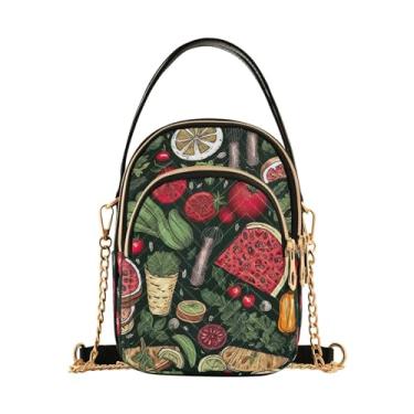 Imagem de GAIGEO Crossbody feminino de crisântemo branco e marrom, bolsa pequena com alça de ombro, bolsas transversais confortáveis, Doodle Pizzas and Vegetables-3, One Size
