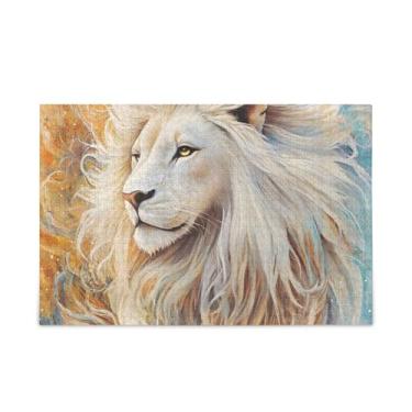 Imagem de 500 peças de quebra-cabeças de leão branco, composto de papel e madeira, quebra-cabeças para adolescentes com letras