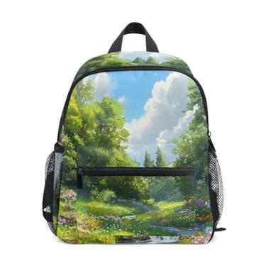Imagem de GAIGEO Spring Forest Scene Lush Green Backpack for Kids, 10x4x12 In, Little Girl Backpack Includes Water Bottle Pockets, Whistle Clip for Safety