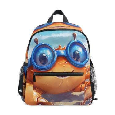 Imagem de GAIGEO Beach Cartoon Crab Coastal Funny Kids' Backpack 10x4x12 In, Preschool Backpack for Girls with Water Bottle Pockets, Whistle Buckle