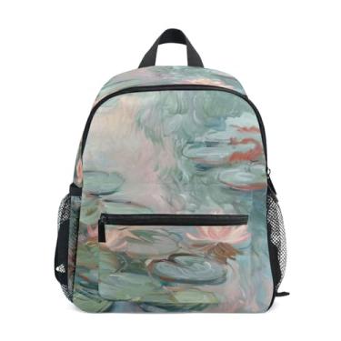 Imagem de GAIGEO Painting Water Lilies Flowers Backpack for School Kids Girls Backpack with Front Pocket, Safety Whistle for Ages 3-8
