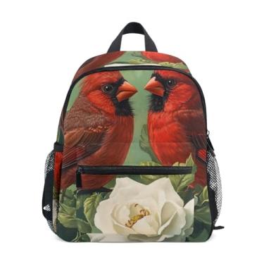 Imagem de GAIGEO Christmas Floral Red Birds Little Kid Backpack Mini Backpack for Girls with Front Pocket, Safety Whistle for Ages 3-8