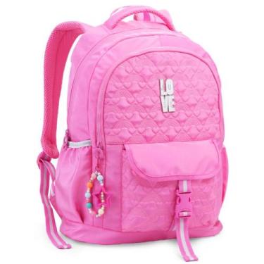 Imagem de Mochila Feminina Juvenil Escolar Chaveiro Matelassê - Denlex, Rosa