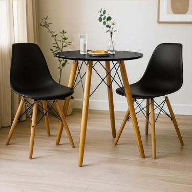 Imagem de Mesa Eiffel Redonda Branca P/Sala 60cm Com 2 Cadeiras Pretas Charles Eames