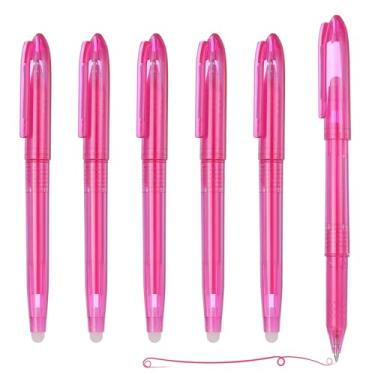 Imagem de PATIKIL 6 canetas de gel apagáveis, caneta de marcação apagável a calor de 0,5 mm com tampa, marcadores de tecido de escrita suave para planejamento de costura, desenho, escrita, tinta rosa