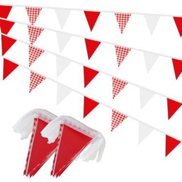 Imagem de Bandeiras de flâmulas xadrez vermelho xadrez cordão corrida carro triângulo guirlanda para celebrações crianças festa de aniversário churrasco reuniões pátio eventos esportes ao ar livre festivais