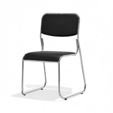 Imagem de XINCHANG Cadeira de escritório empilhável moderna com moldura cromada e assento acolchoado - ideal para uso doméstico e escritório (couro preto)