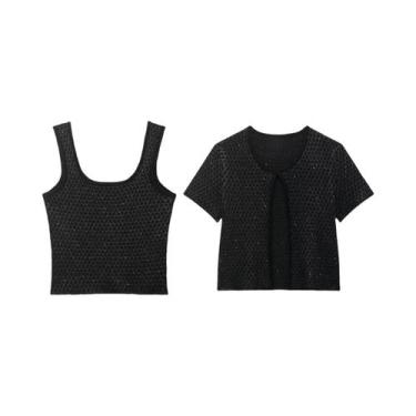 Imagem de Conjunto Feminino De Jaqueta De Lantejoulas E Top Camisola UNIZERA Mod