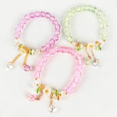 Imagem de 3 peças de pulseiras adoráveis para mulheres – Conjunto de pingentes adoráveis em contas de cristal da sorte, joias coloridas da amizade, presente para ela, Adjustable, Vidro, Sem Pedra Preciosa