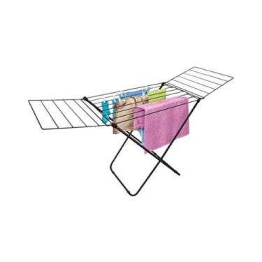 Imagem de Varal De Chão Inox Reforçado Com Abas Dobrável Portátil Grande Roupas Apartamento(com abas preto)