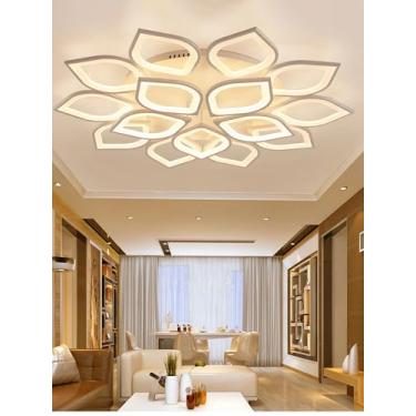 Imagem de Luminária de teto LED moderna em formato de pétala, com controle remoto para ajuste de intensidade da luz. Ideal para quartos, cozinhas e salas de jantar (120 cm).
