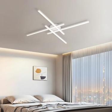 Imagem de Luminária de teto LED moderna de 125 cm, embutida, com temperatura de cor de 3000K a 6000K, dimerizável, para sala de estar, com controle remoto, em acrílico, ideal para quarto, sala de jant