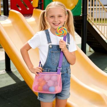 Imagem de Bolsa de malha de brinquedo de praia, bolsa de colecionar, bolsa de areia de praia, bolsa de concha, acessórios de natação para meninos e meninas (rosa)
